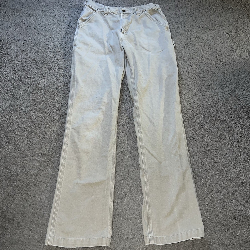Carhartt B11 PTB Duck Carpenter Work Pants Beige Dungaree 32x36 USA VTG - Picture 2 of 8